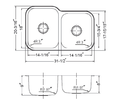 thumbnail image 2 of Houzer MEC-3220SR-1 Medallion Classic Series Undermount Stainless Steel 60 40 Double Bowl Kitchen Sink Small Bowl Right 2 of 12